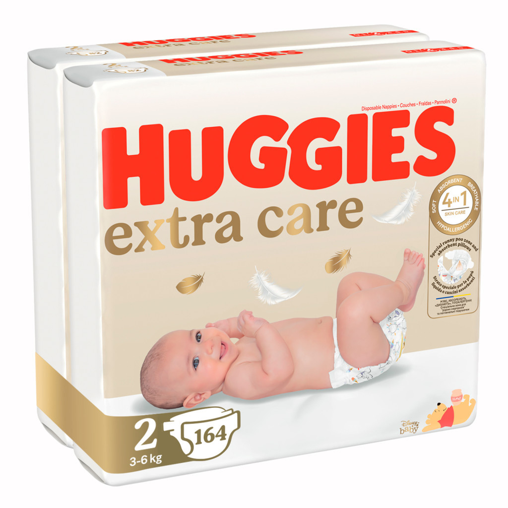 Підгузки Huggies Extra Care 2 (3-6 кг) M-Pack 164 шт (5029054234778_5029053549637) - фото 2 Підгузки Huggies Extra Care 2 (3-6 кг) M-Pack 164 шт (5029054234778_5029053549637) - фото 2