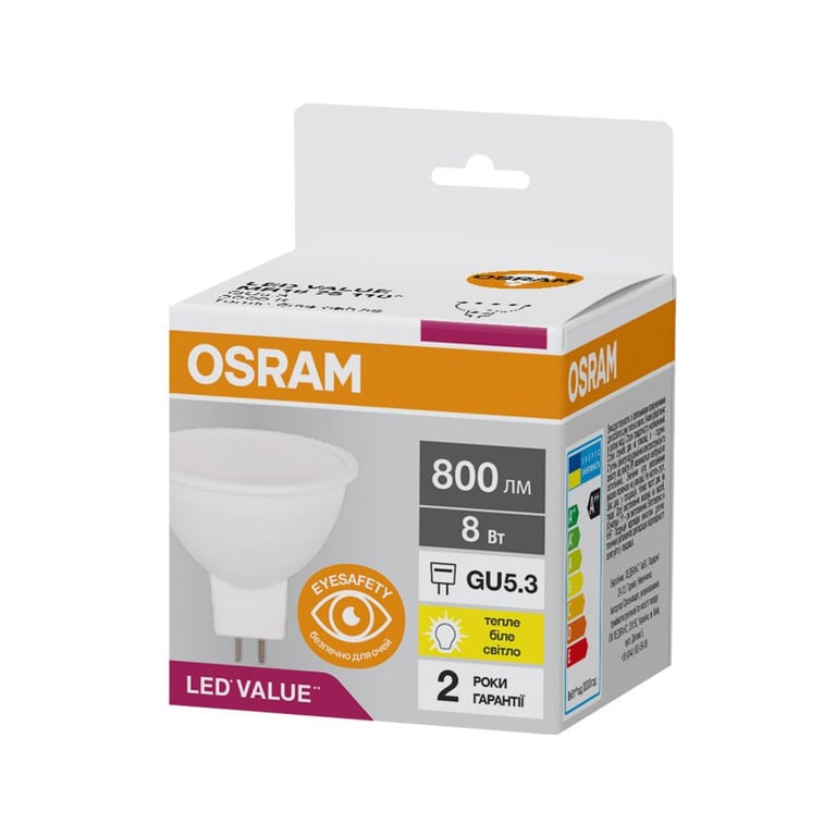 Лампочка Osram LED VALUE, MR16, 8W, 3000K, GU5.3 (4058075689428) - фото 2