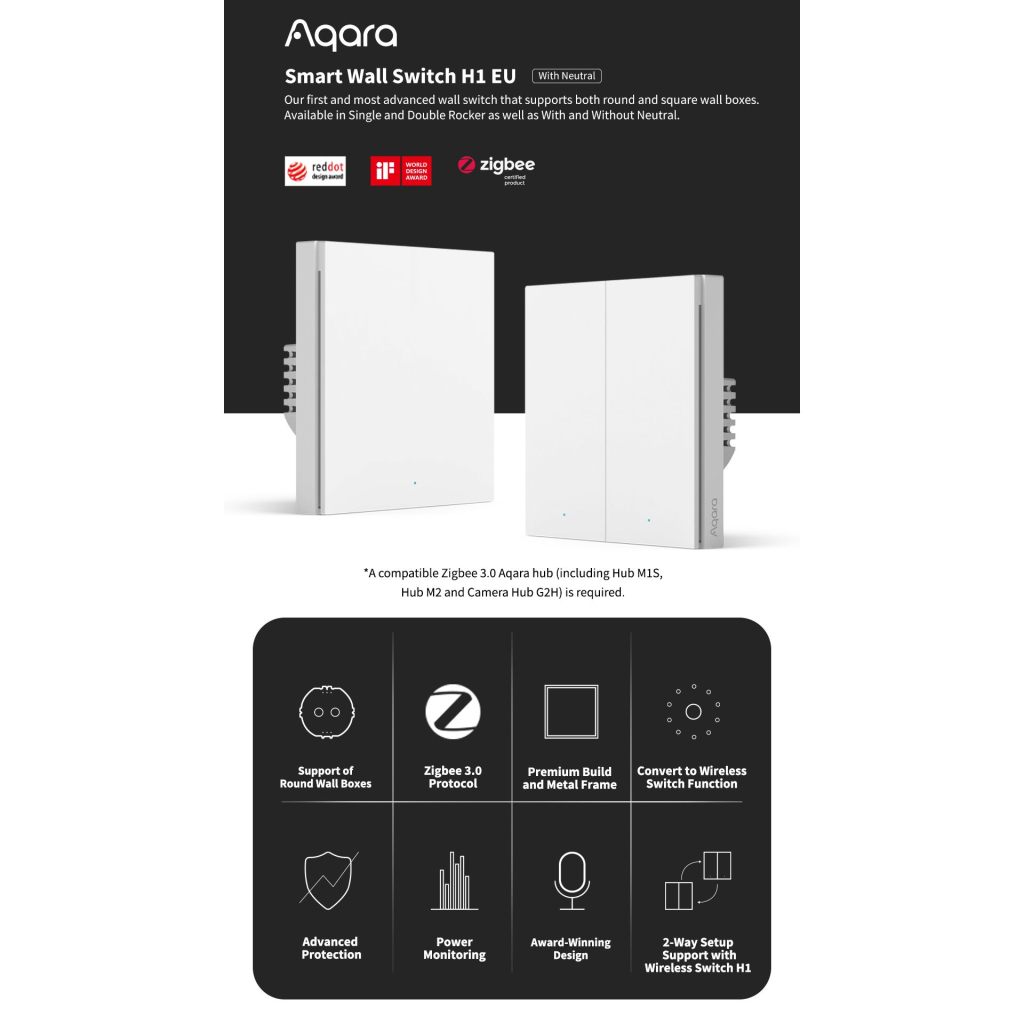 Розумний вимикач Aqara H1 (WS-EUK02) - фото 5 Розумний вимикач Aqara H1 (WS-EUK02) - фото 5