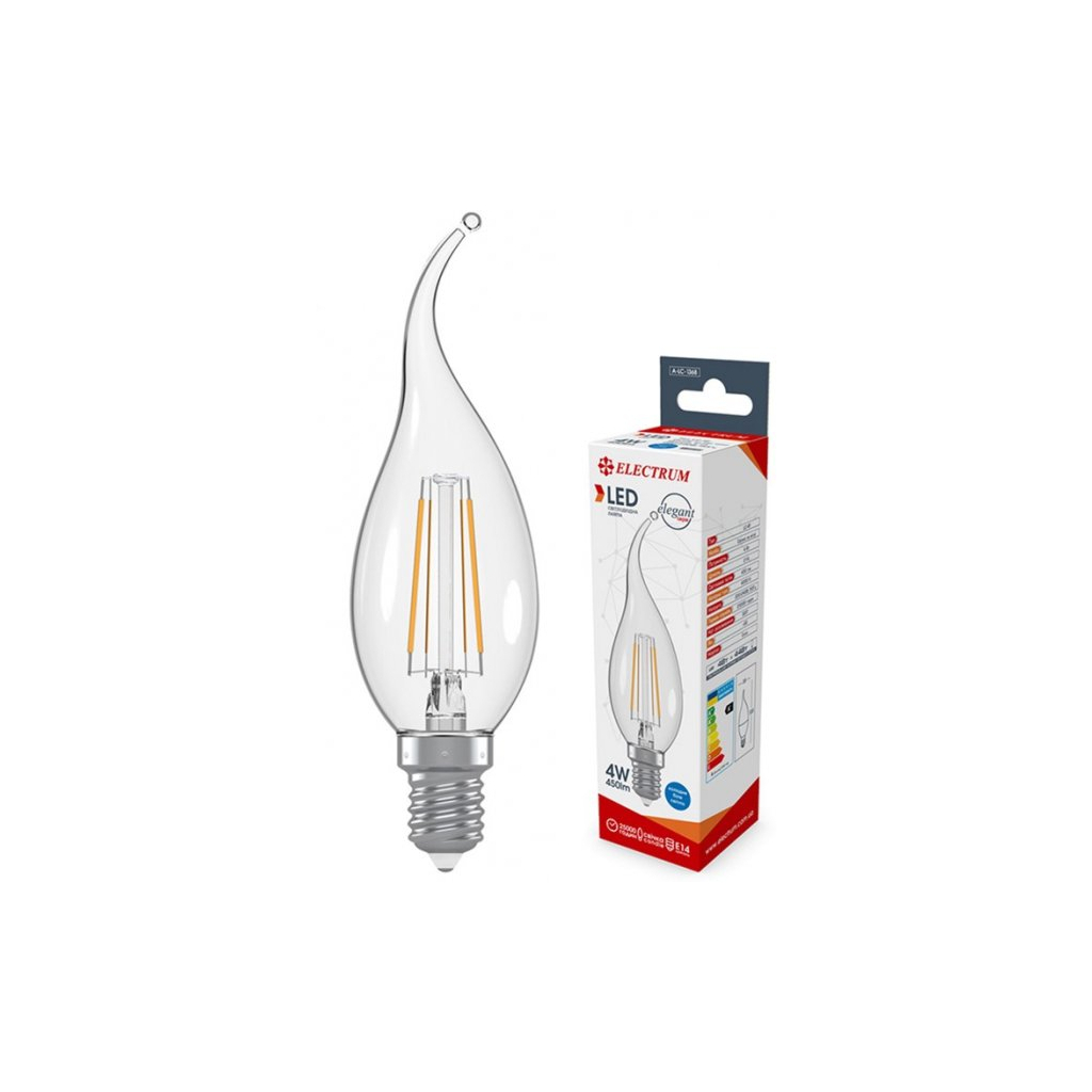Лампочка Electrum C37 4W GL LC- 4F Е14 4000K (A-LC-1367) - фото 1 Лампочка Electrum C37 4W GL LC- 4F Е14 4000K (A-LC-1367) - фото 1