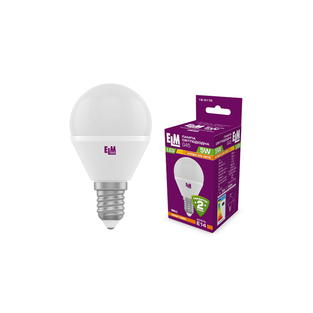 Лампочка ELM D45 5W PA10 E14 3000K (18-0172) - фото 1 Лампочка ELM D45 5W PA10 E14 3000K (18-0172) - фото 1