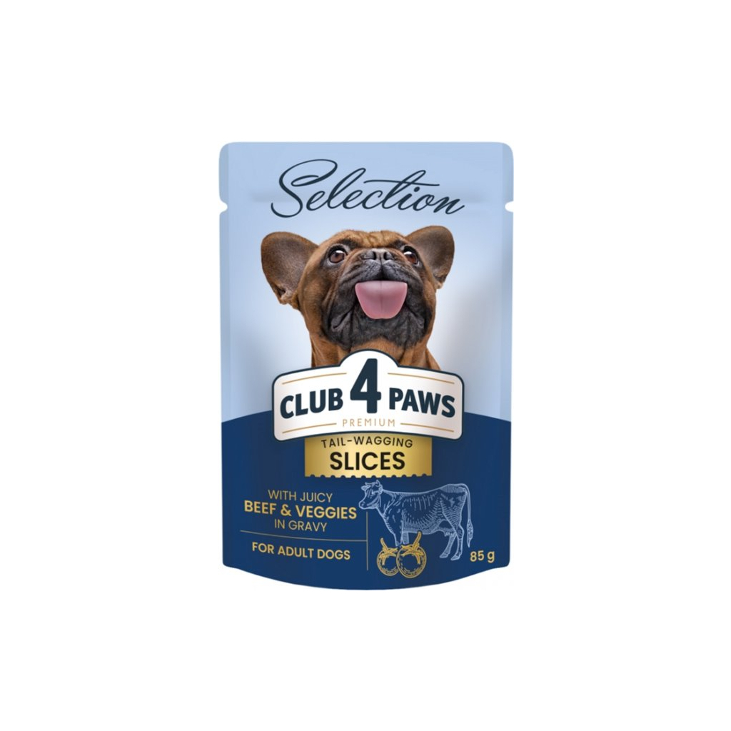 Вологий корм для собак Club 4 Paws Selection Плюс Шматочки з яловичиною та овочами в соусі 85 г (4820215368063) Вологий корм для собак Club 4 Paws Selection Плюс Шматочки з яловичиною та овочами в соусі 85 г (4820215368063)