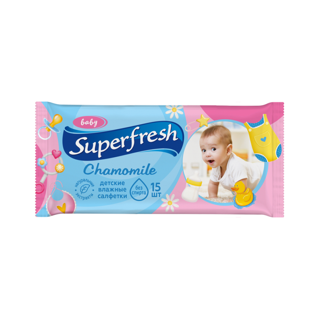 Дитячі вологі серветки Superfresh Baby chamomile 15 шт (4820048484008) - фото 1 Дитячі вологі серветки Superfresh Baby chamomile 15 шт (4820048484008) - фото 1