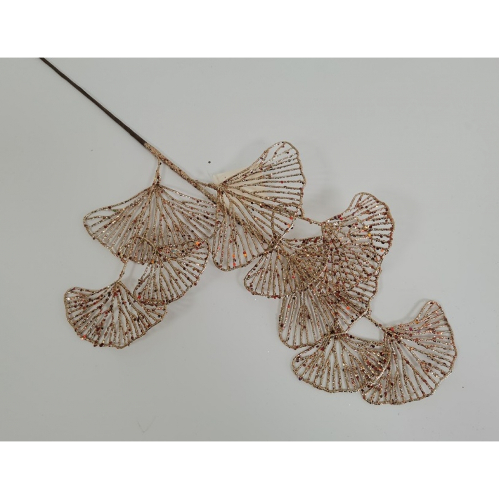 Декоративна гілка YES! Fun Лист Гінкго 62 см, золото, гліттер (973881) - фото 1