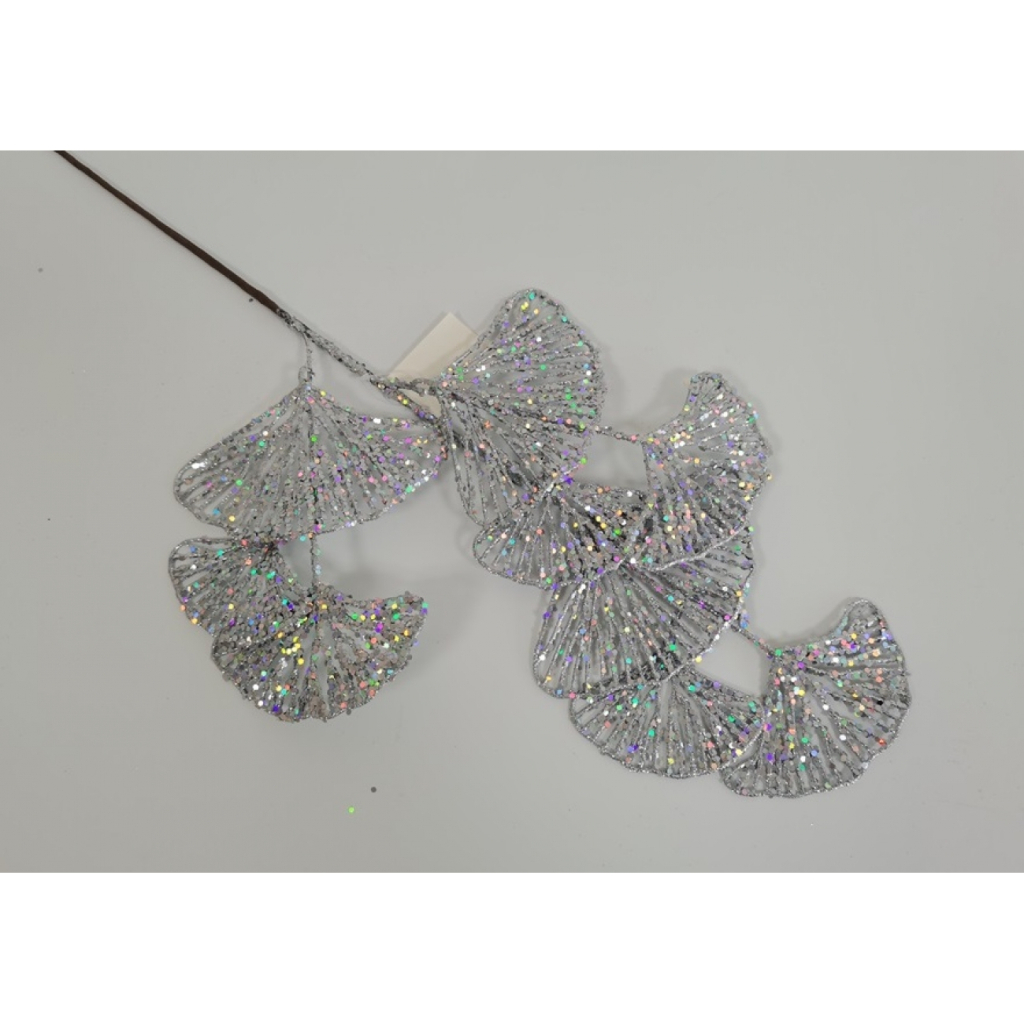 Декоративна гілка YES! Fun Лист Гінкго 62 см, срібло, гліттер (973882) - фото 1