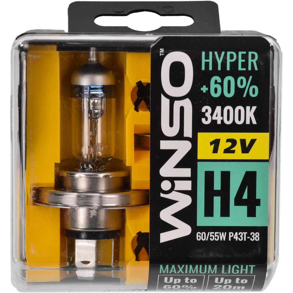 Автолампа WINSO H4 HYPER +60 60/55W (712430) Автолампа WINSO H4 HYPER +60 60/55W (712430)