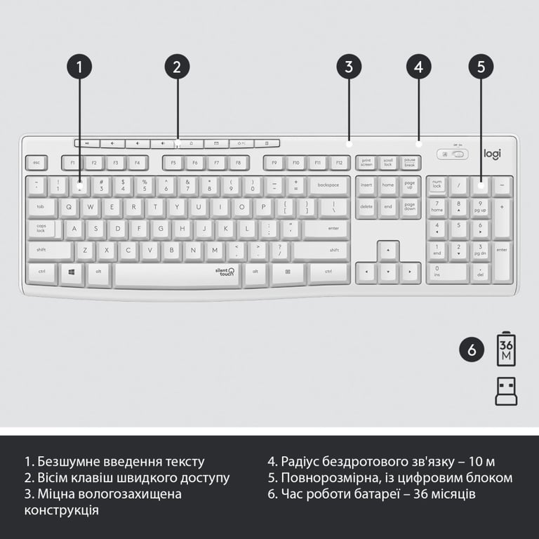 Комплект Logitech MK295 Silent UA Off-White (920-009824) - фото 6
