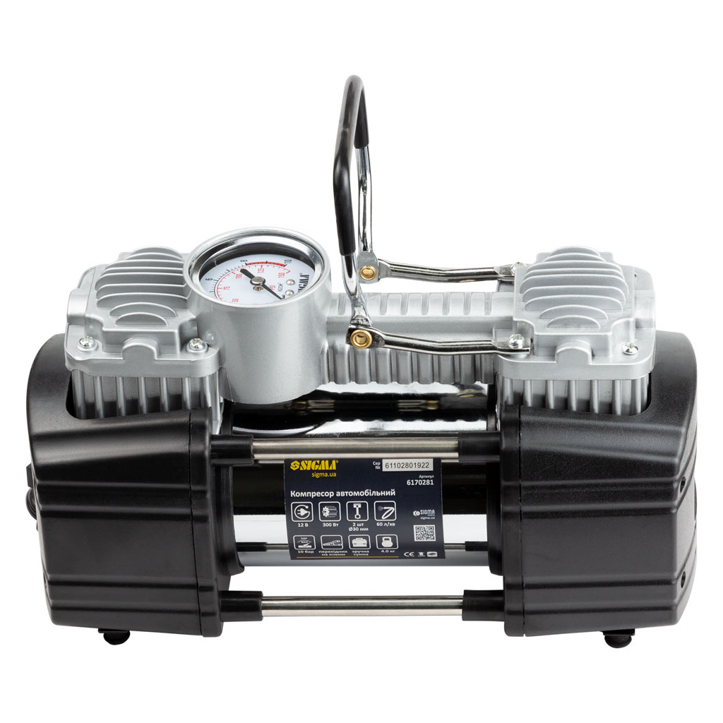 Автомобільний компресор Sigma 12В, 300Вт, 60л/мин, 10бар (6170281) - фото 3 Автомобільний компресор Sigma 12В, 300Вт, 60л/мин, 10бар (6170281) - фото 3