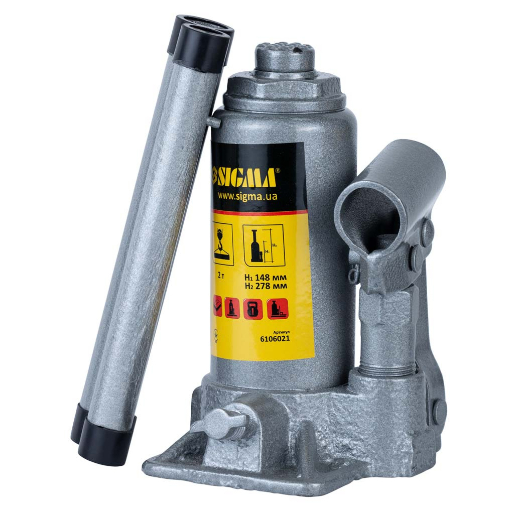 Домкрат Sigma гідравлічний пляшковий 2т H 148-278мм (6106021) - фото 1