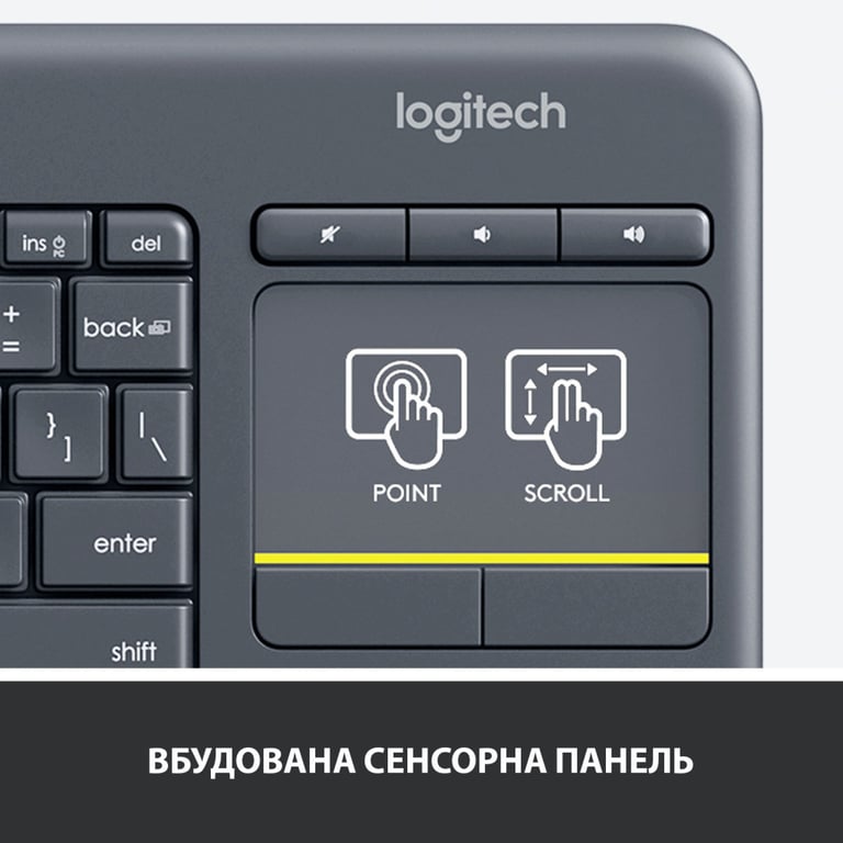 Клавіатура Logitech K400 Plus Touch Wireless UA Black (920-007145) - фото 4
