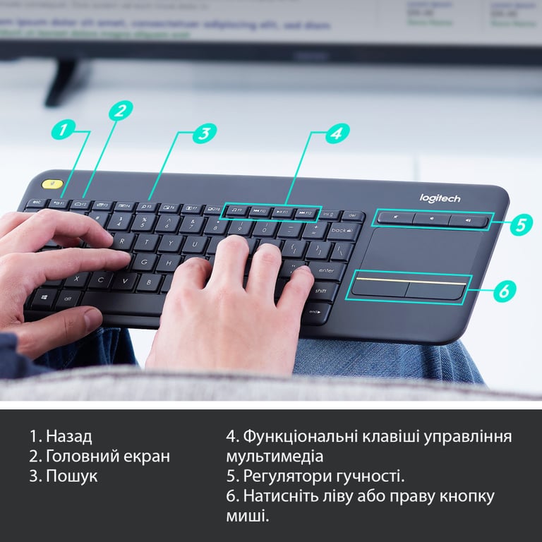 Клавіатура Logitech K400 Plus Touch Wireless UA Black (920-007145) - фото 6