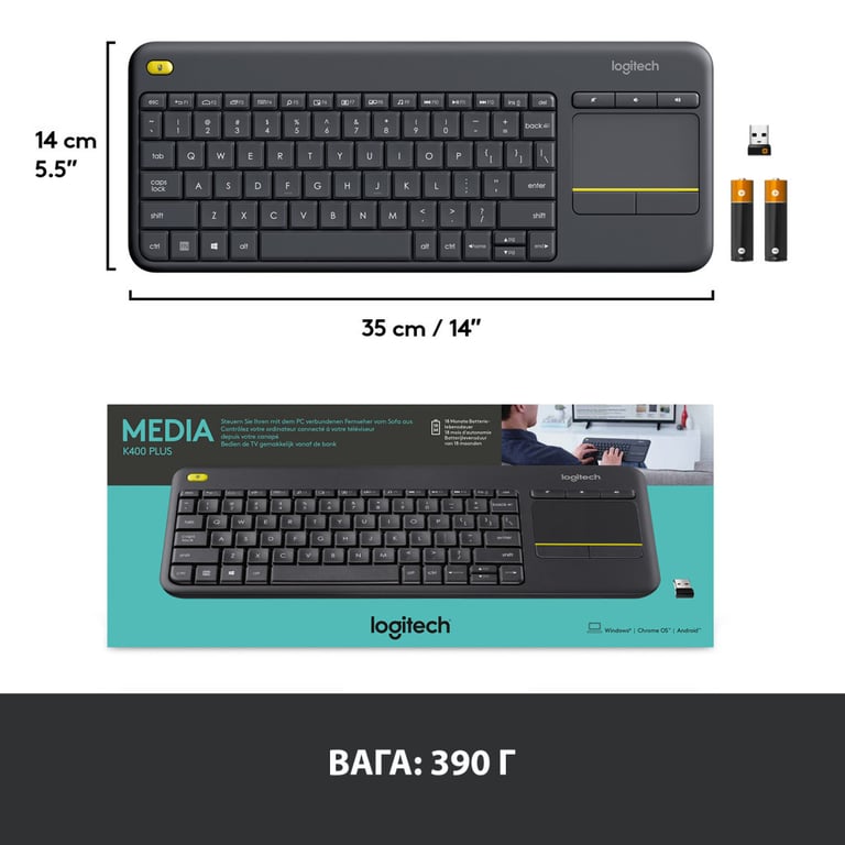 Клавіатура Logitech K400 Plus Touch Wireless UA Black (920-007145) - фото 8