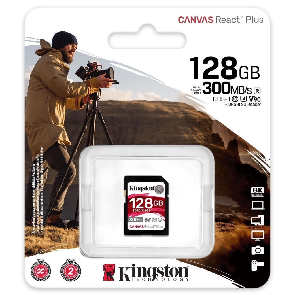 Карта пам'яті Kingston 128GB SDXC class 10 UHS-II U3 Canvas React Plus (SDR2/128GB) - фото 3 Карта пам'яті Kingston 128GB SDXC class 10 UHS-II U3 Canvas React Plus (SDR2/128GB) - фото 3