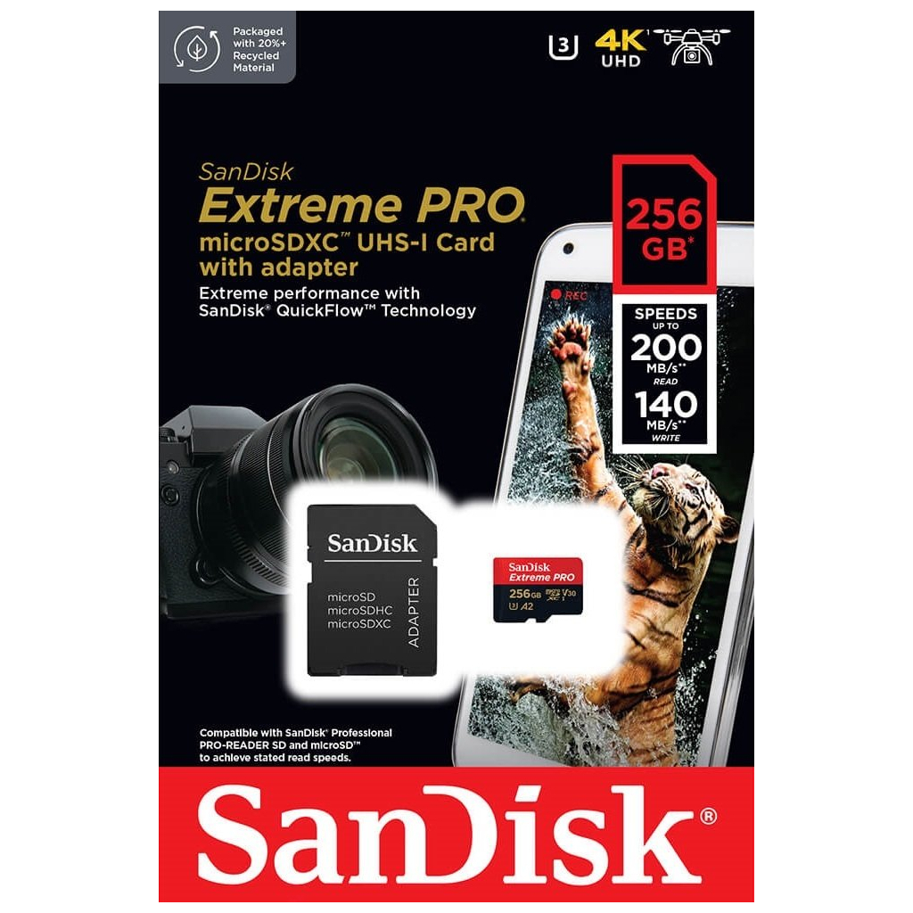 Карта пам'яті SanDisk 256 GB microSDXC UHS-I U3 Extreme Pro+SD Adapter (SDSQXCD-256G-GN6MA) - фото 5 Карта пам'яті SanDisk 256 GB microSDXC UHS-I U3 Extreme Pro+SD Adapter (SDSQXCD-256G-GN6MA) - фото 5