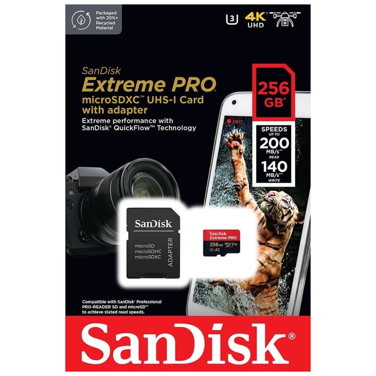 Карта пам'яті SanDisk 256 GB microSDXC UHS-I U3 Extreme Pro+SD Adapter (SDSQXCD-256G-GN6MA) - фото 5