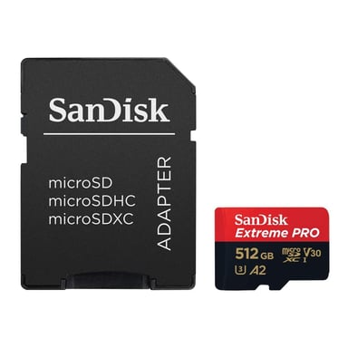 Карта пам'яті SanDisk 512 GB microSDXC UHS-I U3 Extreme Pro+SD Adapter (SDSQXCD-512G-GN6MA) - фото 1