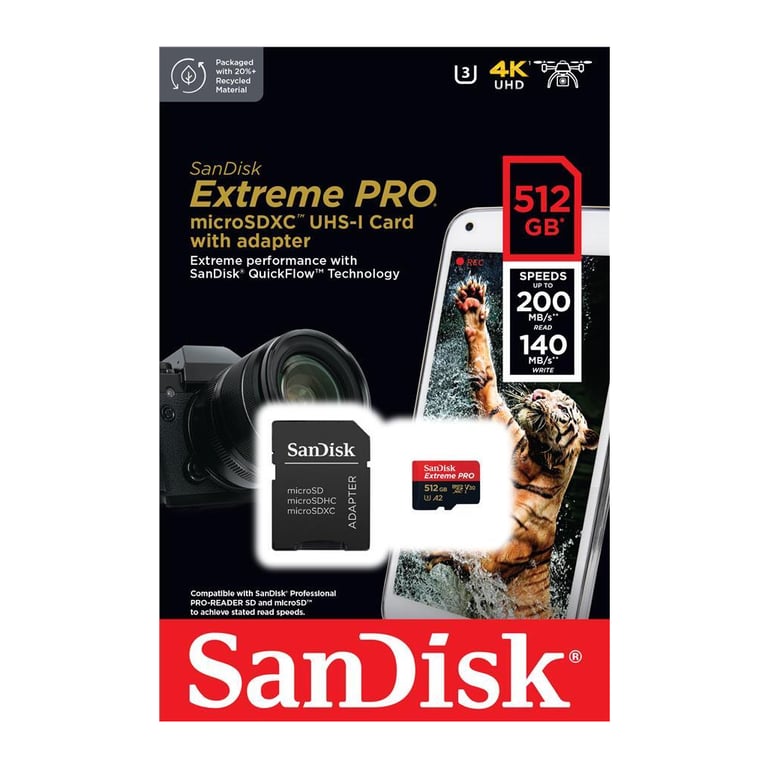 Карта пам'яті SanDisk 512 GB microSDXC UHS-I U3 Extreme Pro+SD Adapter (SDSQXCD-512G-GN6MA) - фото 4