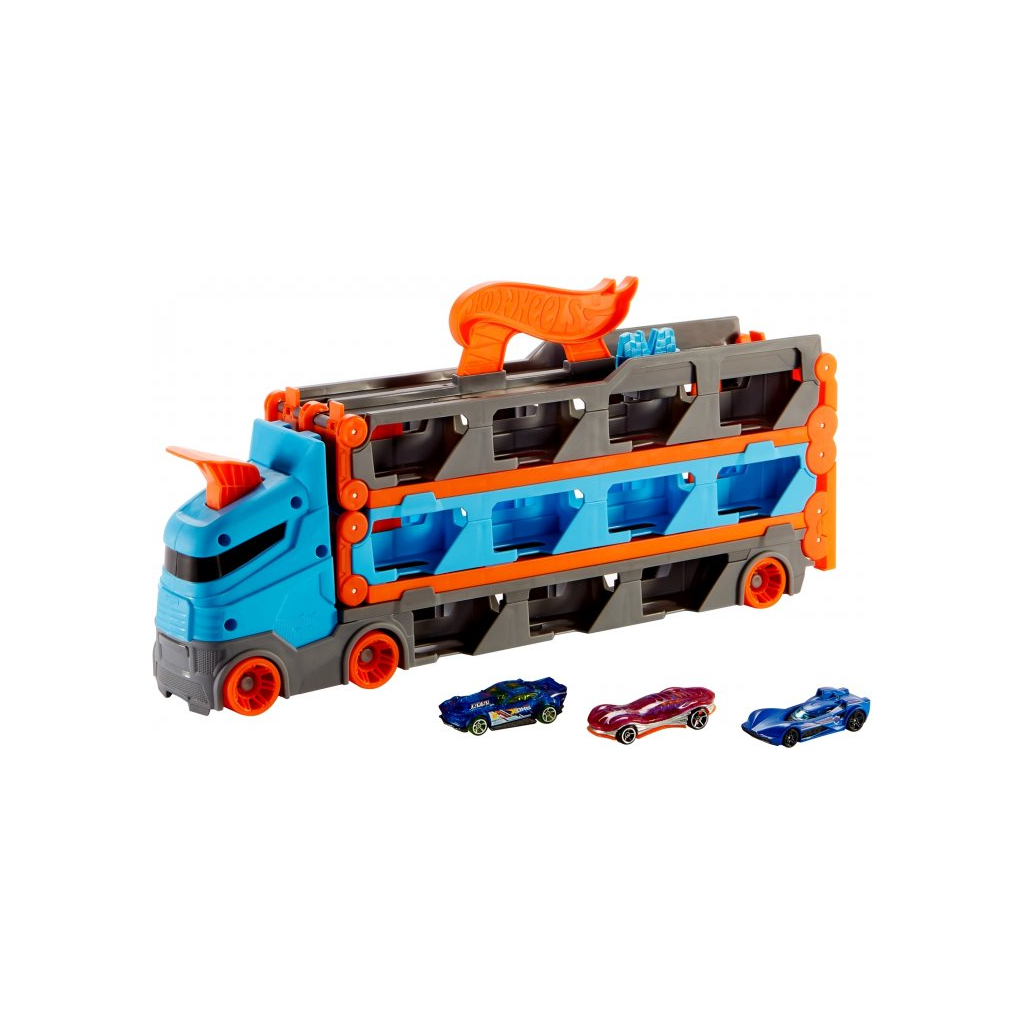 Ігровий набір Hot Wheels Вантажівка-транспортер "Суперперегони" (GVG37) - фото 1 Ігровий набір Hot Wheels Вантажівка-транспортер "Суперперегони" (GVG37) - фото 1