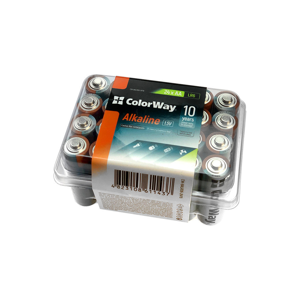 Батарейка ColorWay AA LR6 Alkaline Power (лужні) * 24 plastic box (CW-BALR06-24PB) - фото 1