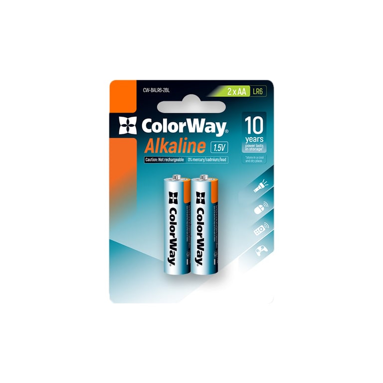 Батарейка ColorWay AA LR6 Alkaline Power (лужні) * 2 blister (CW-BALR06-2BL) - фото 1