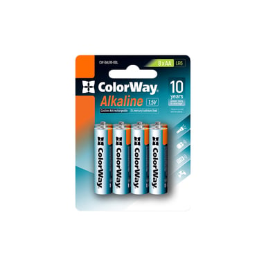 Батарейка ColorWay AA LR6 Alkaline Power (лужні) * 8 blister (CW-BALR06-8BL) - фото 1