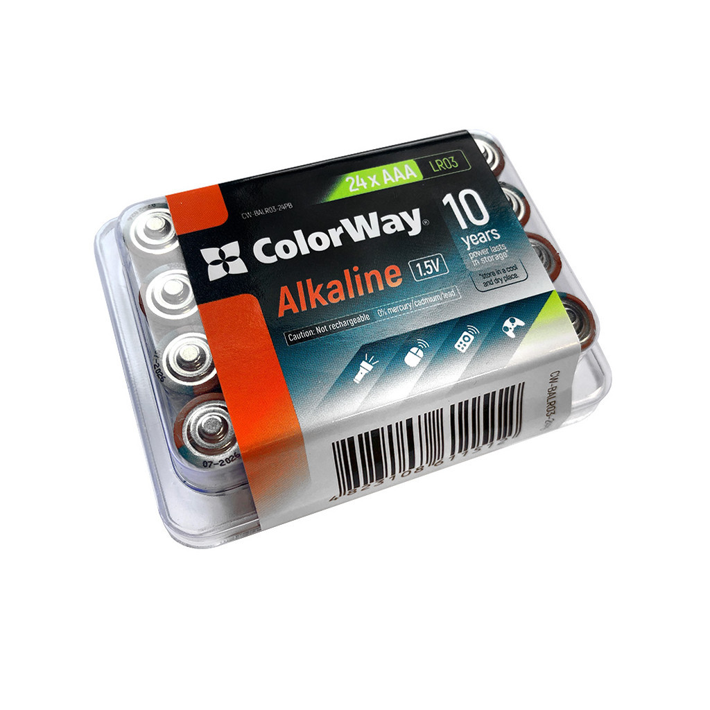 Батарейка ColorWay AAA LR03 Alkaline Power (лужні) * 24шт plastic box (CW-BALR03-24PB) - фото 1