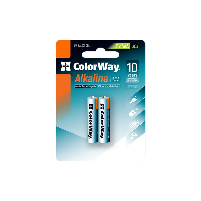 Батарейка ColorWay AAA LR03 Alkaline Power (лужні) * 2 blister (CW-BALR03-2BL) - фото 1