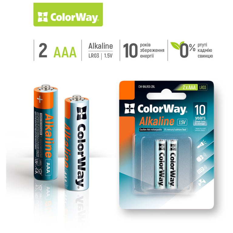 Батарейка ColorWay AAA LR03 Alkaline Power (лужні) * 2 blister (CW-BALR03-2BL) - фото 2