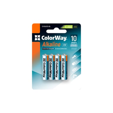 Батарейка ColorWay AAA LR03 Alkaline Power (лужні) * 4 blister (CW-BALR03-4BL) - фото 1