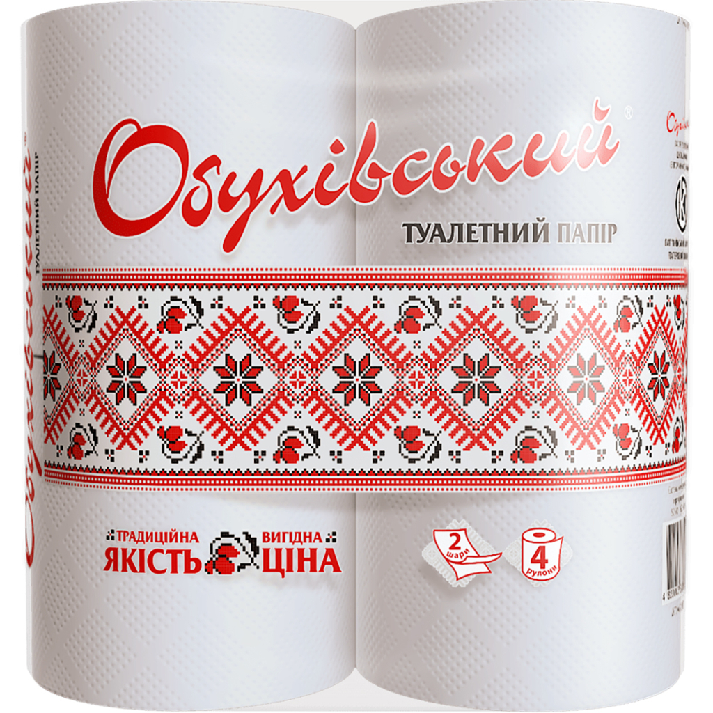 Туалетний папір Обухівський 2 шари білий 4 рулони (4820003833827) - фото 1 Туалетний папір Обухівський 2 шари білий 4 рулони (4820003833827) - фото 1