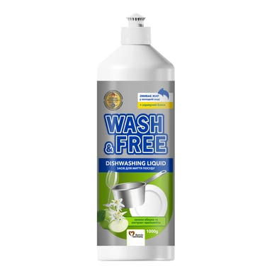 Засіб для ручного миття посуду Wash&Free Зелене яблуко та екстракт едельвейса 1000 г (4823128001379)