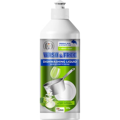 Засіб для ручного миття посуду Wash&Free зелене яблуко та екстракт едельвейса 500 г (4260637724267) - фото 1