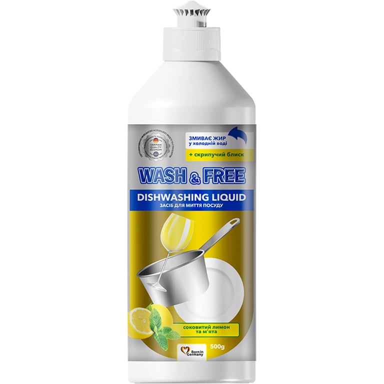 Засіб для ручного миття посуду Wash&Free соковитий лимон та м’ята 500 г (4260637724298)