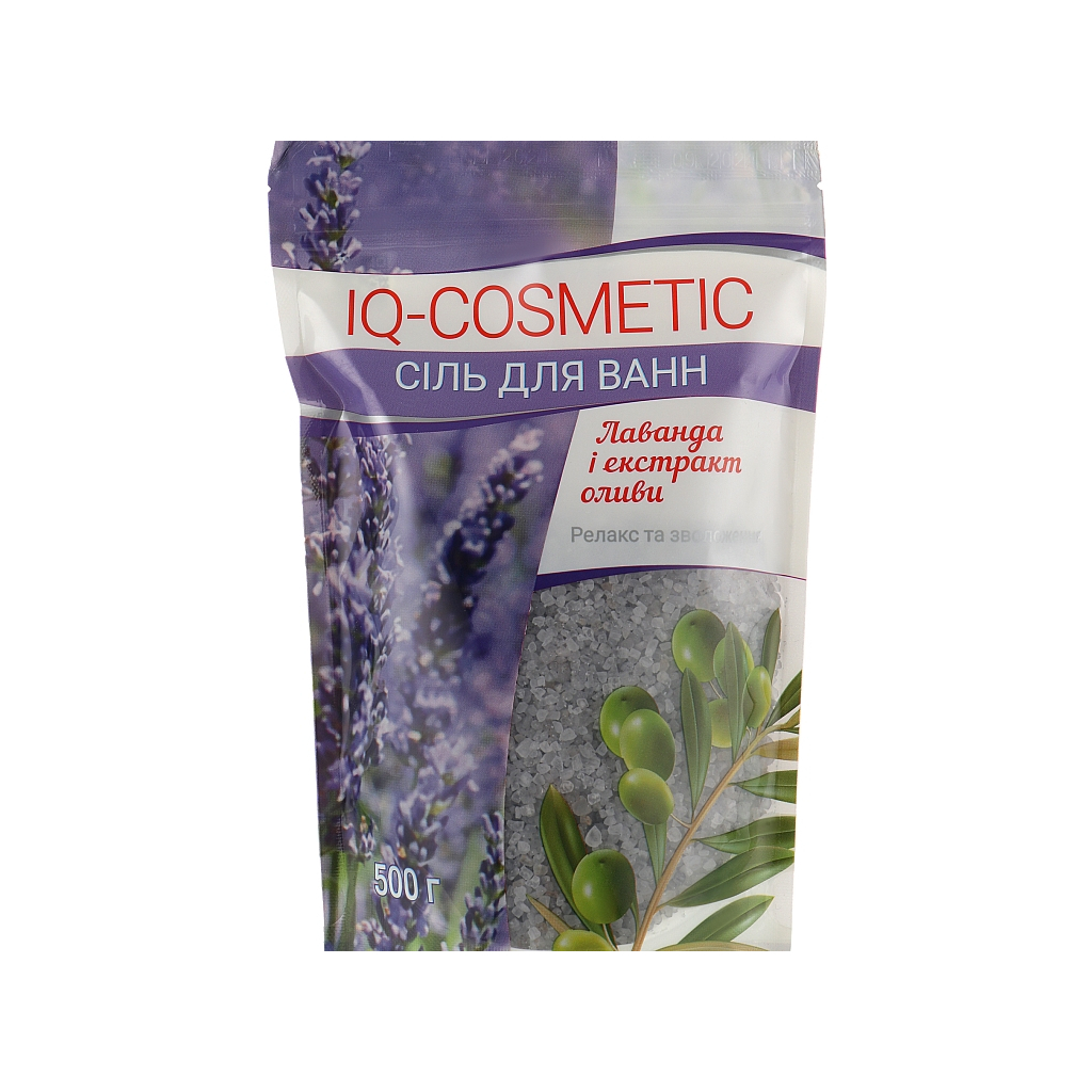 Сіль для ванн IQ-Cosmetic Лаванда і екстракт оливи 500 г (4820049382525) - фото 1 Сіль для ванн IQ-Cosmetic Лаванда і екстракт оливи 500 г (4820049382525) - фото 1