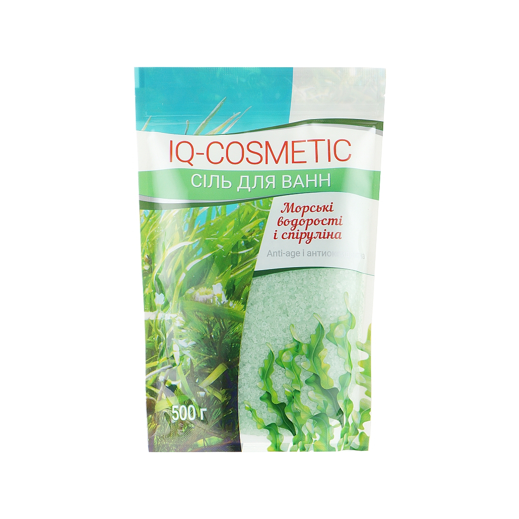 Сіль для ванн IQ-Cosmetic Морські водорості і спіруліна 500 г (4820049382518) - фото 1 Сіль для ванн IQ-Cosmetic Морські водорості і спіруліна 500 г (4820049382518) - фото 1