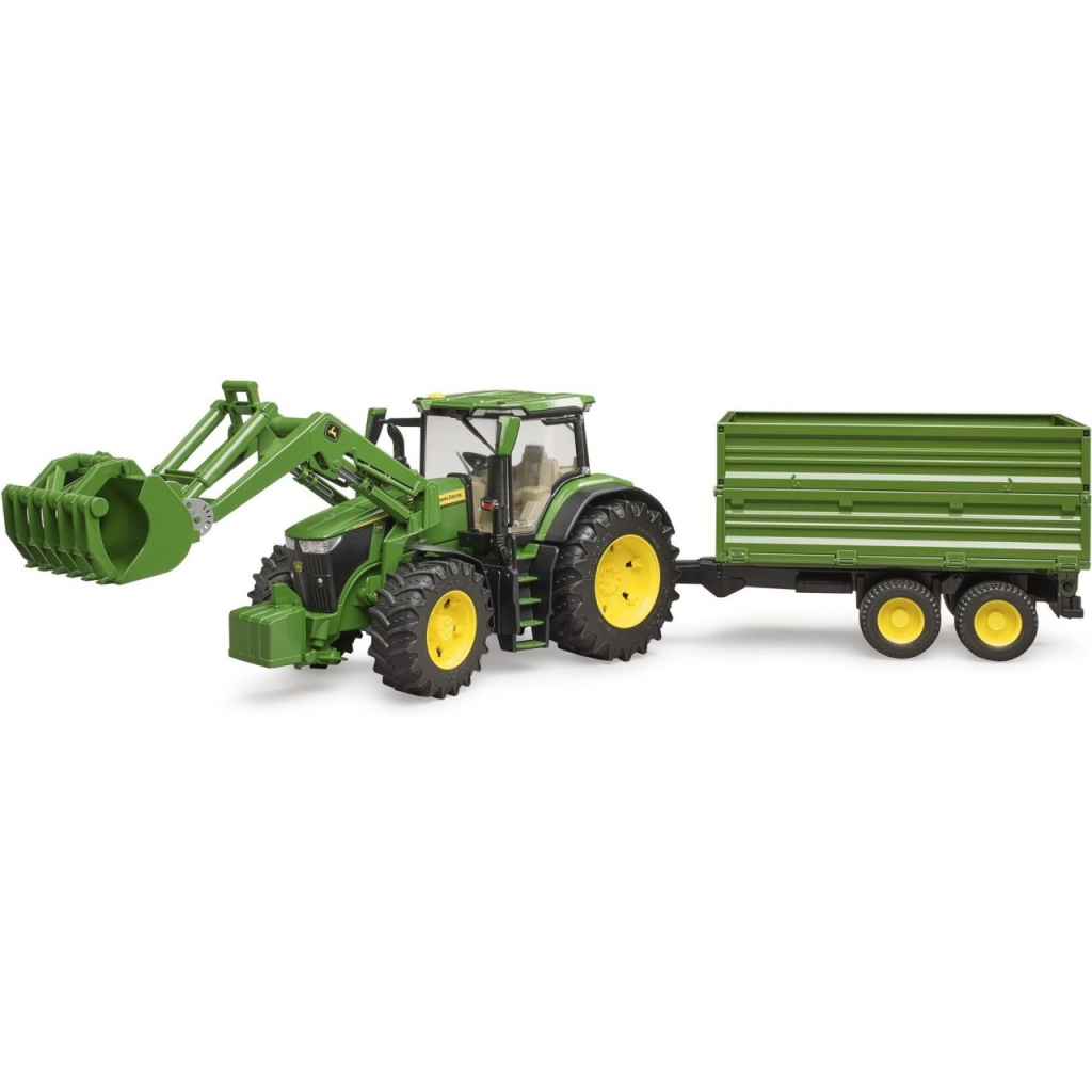 Масштабна модель автомобіля Bruder трактор John Deere 7R 350 з навантажувачем та причепом (03155) - фото 1