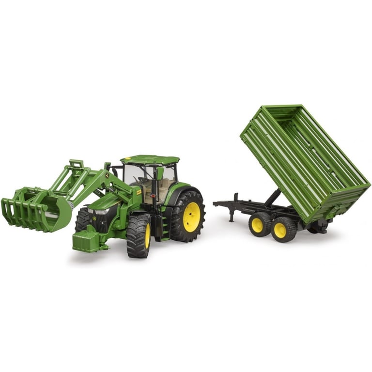 Масштабна модель автомобіля Bruder трактор John Deere 7R 350 з навантажувачем та причепом (03155) - фото 5