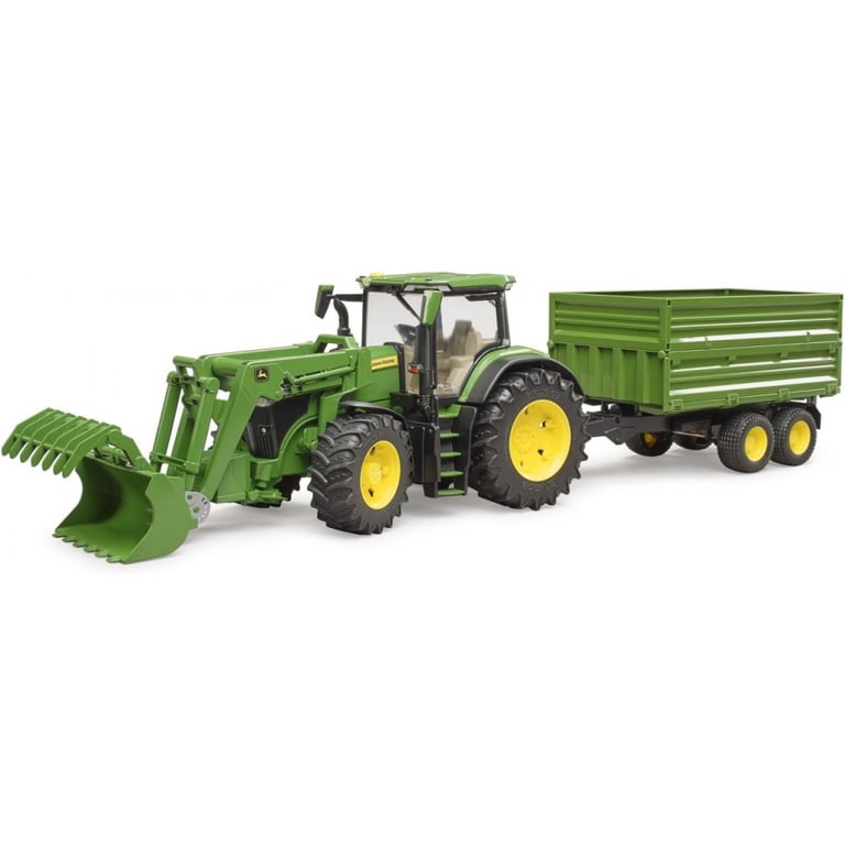 Масштабна модель автомобіля Bruder трактор John Deere 7R 350 з навантажувачем та причепом (03155) - фото 7