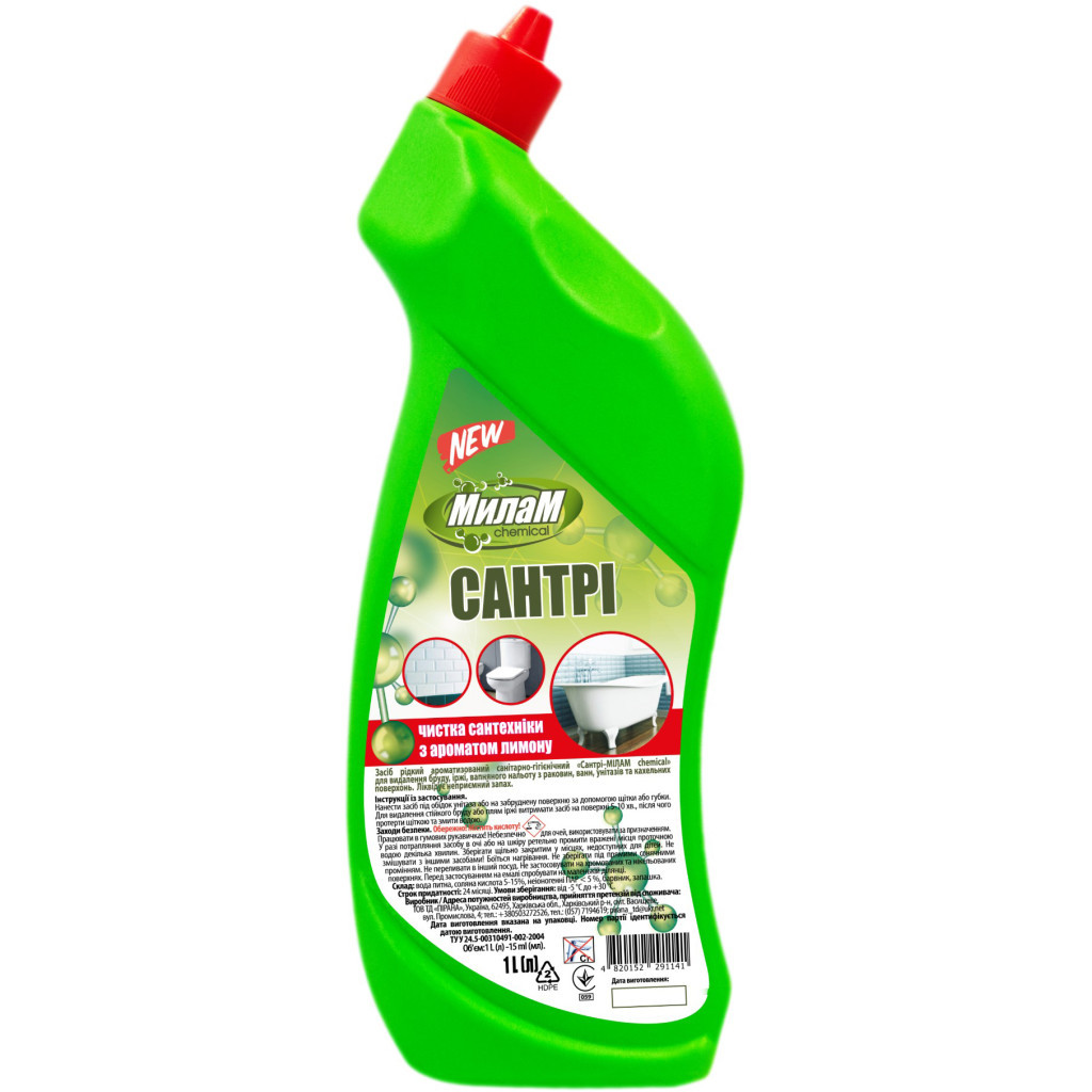 Рідина для чищення ванн Мілам Chemical Сантрі Лимон 1 л (4820152291141) Рідина для чищення ванн Мілам Chemical Сантрі Лимон 1 л (4820152291141)
