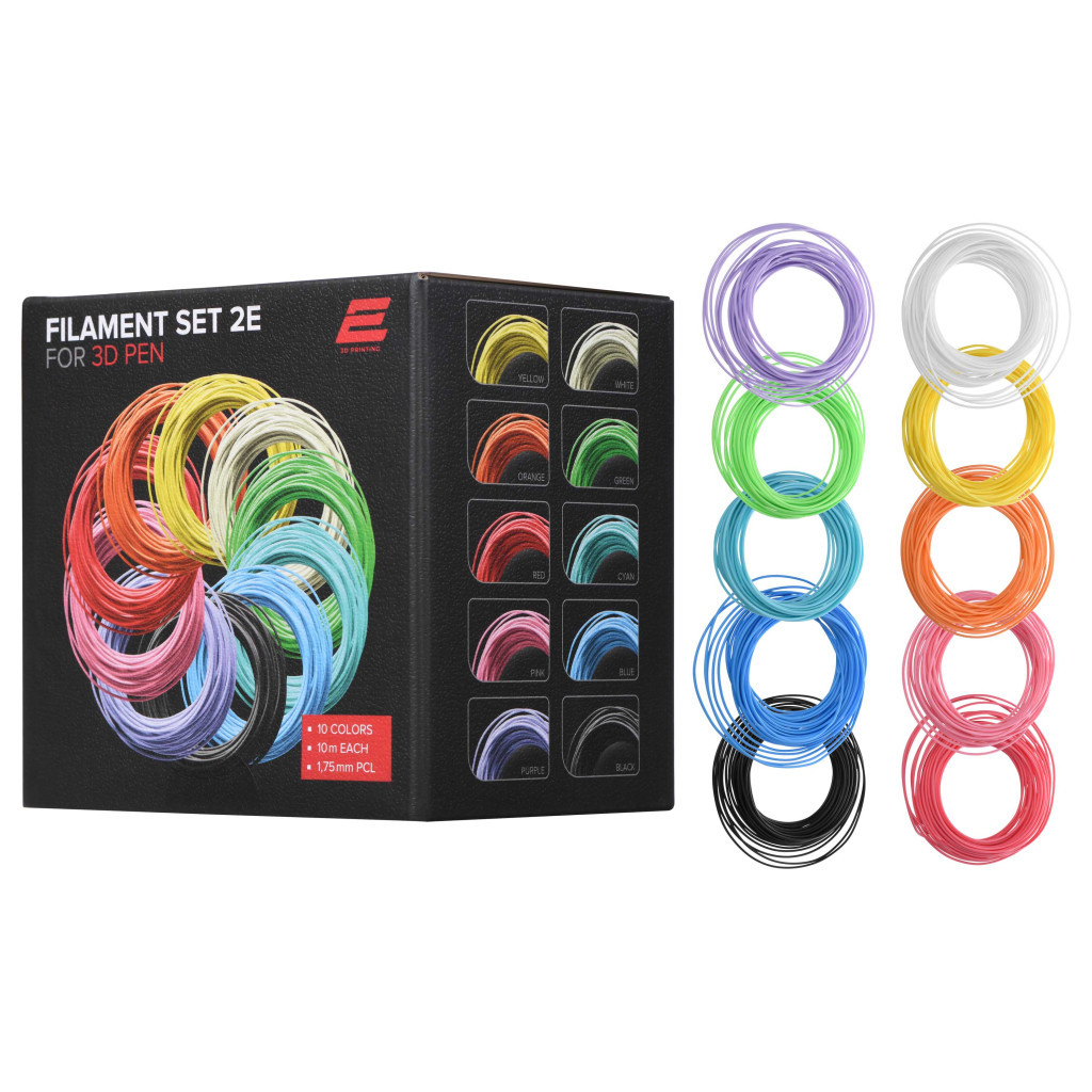 Стрижень для 3D-ручки 2E 3D Printing Набір ниток для 3D ручки 1.75 мм PCL (10 кол х 10м) (2E-L-BH010) Стрижень для 3D-ручки 2E 3D Printing Набір ниток для 3D ручки 1.75 мм PCL (10 кол х 10м) (2E-L-BH010)