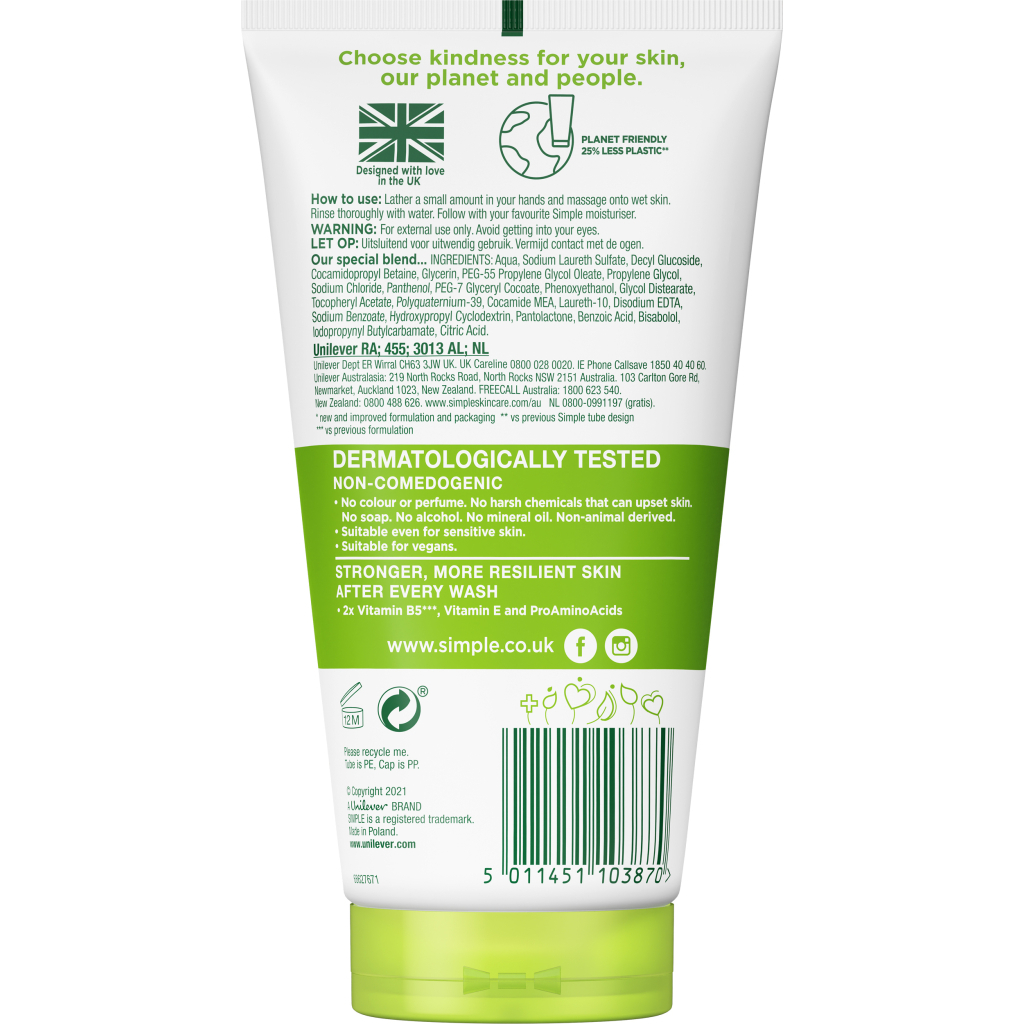 Гель для вмивання Simple Kind to Skin Moisturising Facial Wash 150 мл (5011451103870) - фото 2 Гель для вмивання Simple Kind to Skin Moisturising Facial Wash 150 мл (5011451103870) - фото 2
