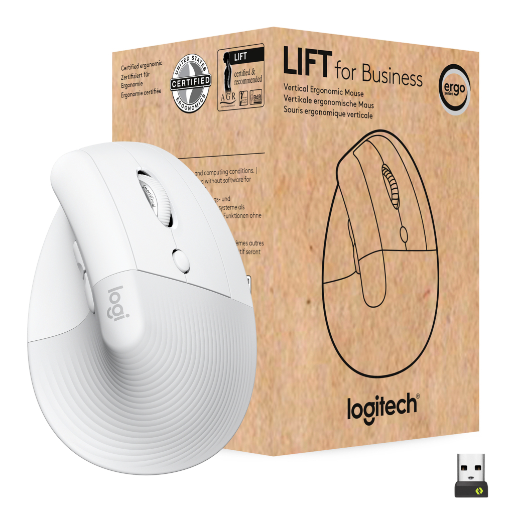 Мишка Logitech Lift Vertical Ergonomic Wireless/Bluetooth for Business Off-white (910-006496) - фото 1