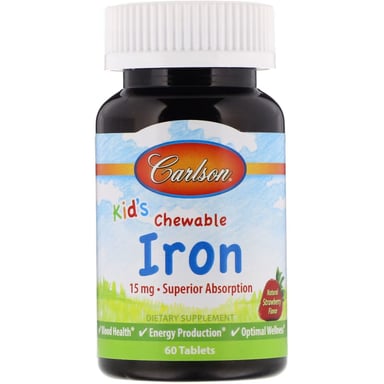 Мінерали Carlson Залізо Дитяче, 15 мг, смак полуниці, Kid's Chewable Iron, 60 жуватий (CAR-55940) - фото 1