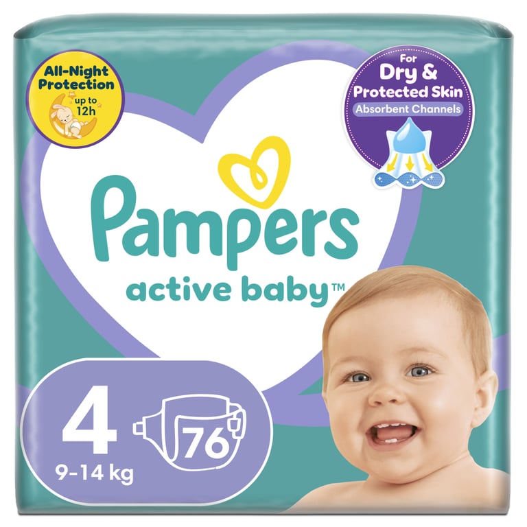 Підгузки Pampers Active Baby Maxi Розмір 4 (9-14 кг) 76 шт (8001090949615) - фото 1