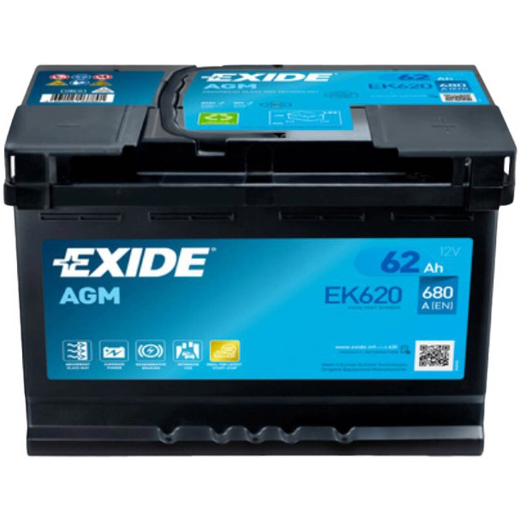 Акумулятор автомобільний EXIDE START-STOP AGM 62Ah Ев (-/+) (EK620) Акумулятор автомобільний EXIDE START-STOP AGM 62Ah Ев (-/+) (EK620)