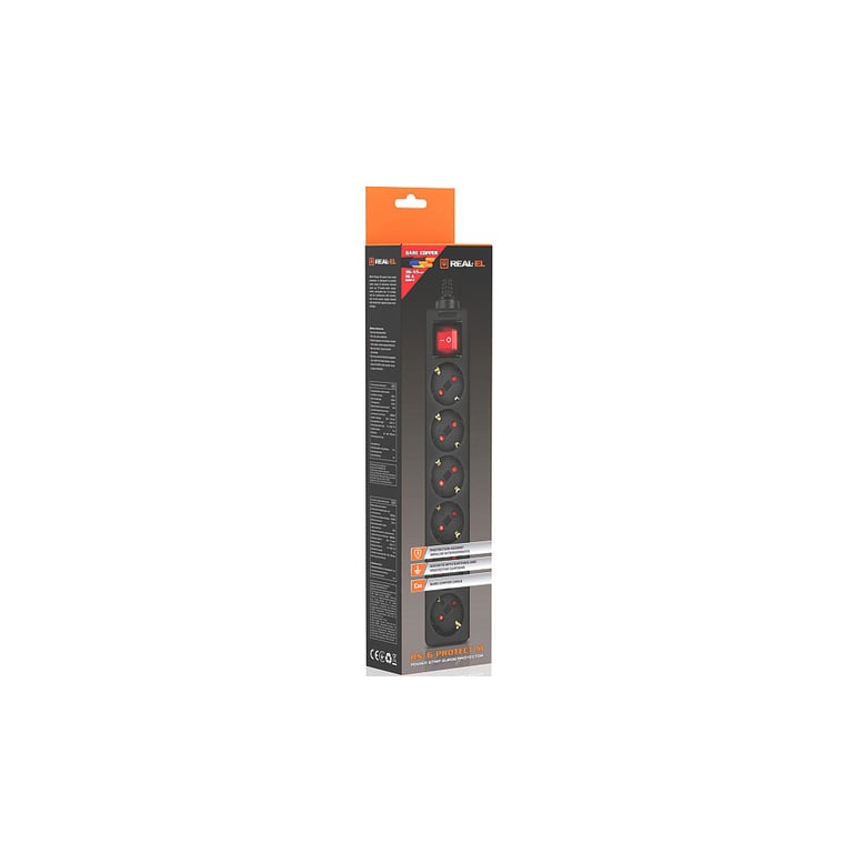 Мережевий фільтр живлення REAL-EL RS-6 Protect M 1.8m, black (EL122300032) - фото 11