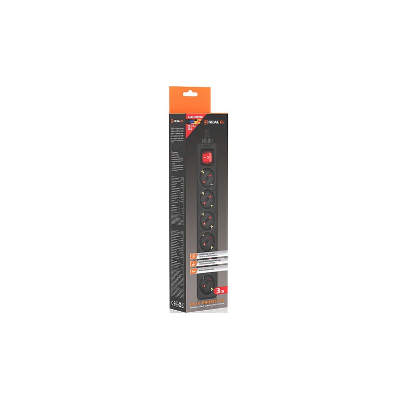 Мережевий фільтр живлення REAL-EL RS-6 Protect M 5m, black (EL122300036) - фото 11