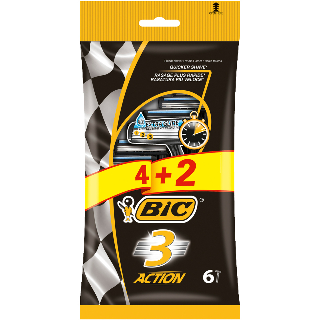 Бритва Bic 3 Action 4+2 шт. (3086123399327) - головне фото