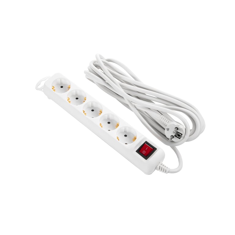 Мережевий подовжувач 2E 5XSchuko з вимикачем,5м, white (2E-U05ES15M5) - фото 1