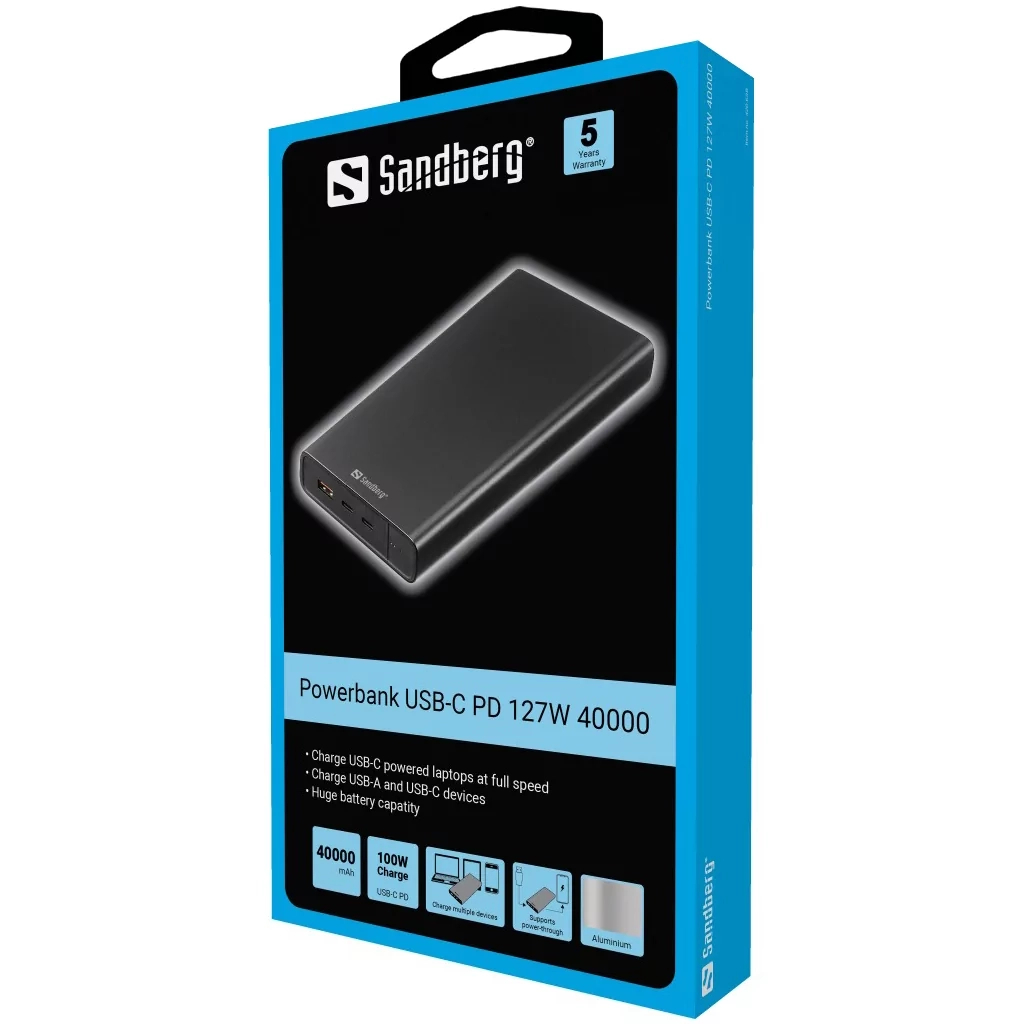 Батарея універсальна Sandberg 38400mAh, PD/100W, QC/3.0, inp:USB-C/Micro-USB, out:USB-A*2 (420-63) - фото 2 Батарея універсальна Sandberg 38400mAh, PD/100W, QC/3.0, inp:USB-C/Micro-USB, out:USB-A*2 (420-63) - фото 2
